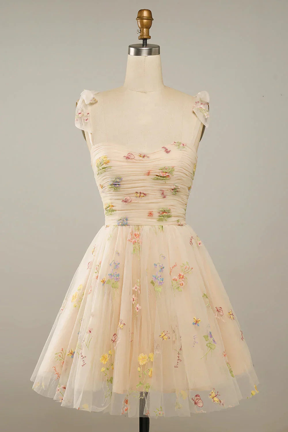Women's Sleeveless Floral Embroidered Mini Dress - Layered Skirt Style