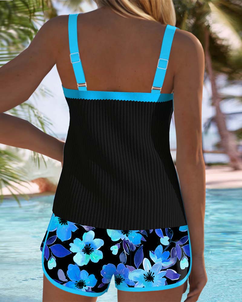 Women's Tankini Swimsuit Flattering Swimwear Set Tummy Control Ribbed Top Shorts