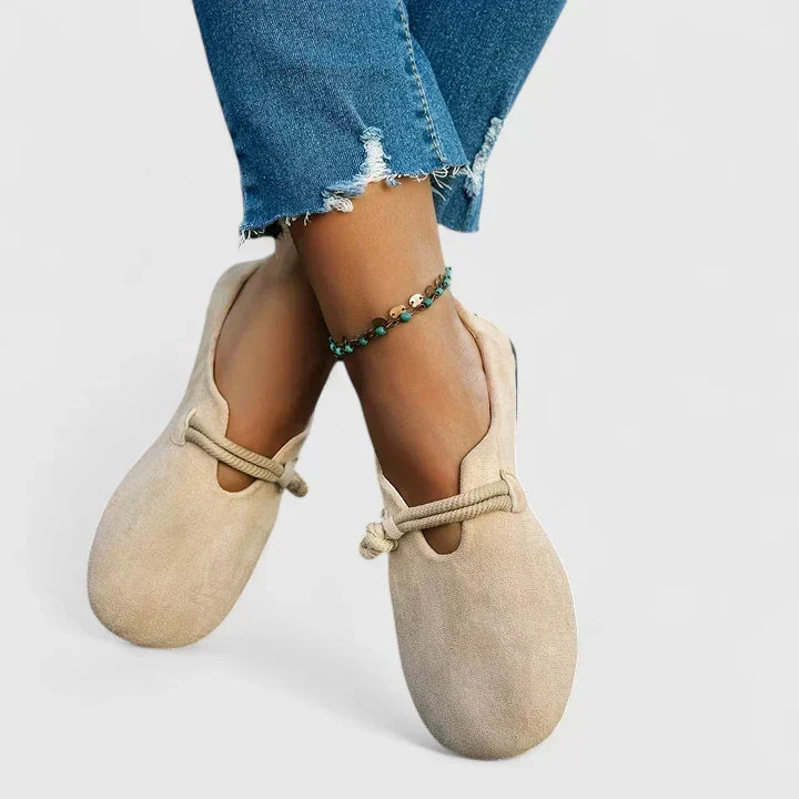 Women's Textured Slip-On Loafers - Rope Strap and Rounded Toe Detail