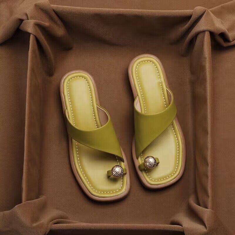 Women's Toe-Ring Block Heel Slide Sandals - Minimalist Leather