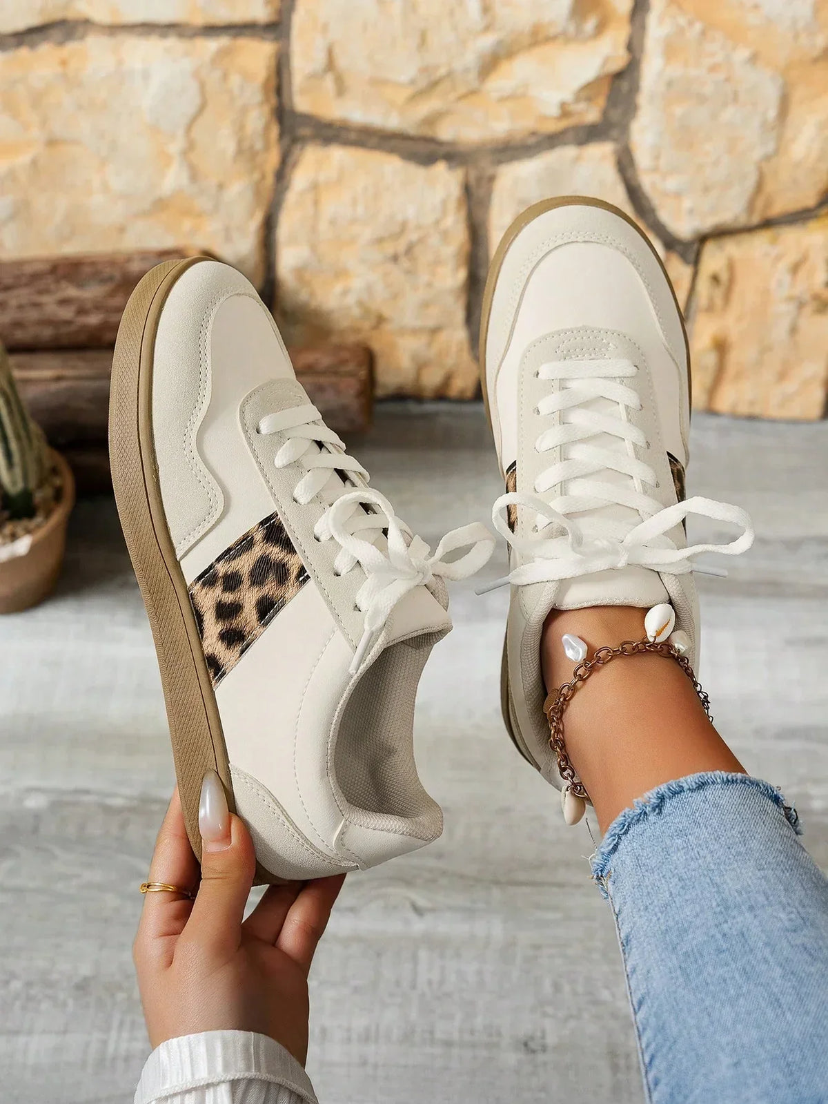 Women's Trainers - Multi-Print Contrast Panels and Textured Cupsole Detail