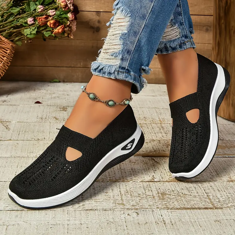 Women's Walking Shoes - Breathable Mesh Knit and Cut-Out Detail