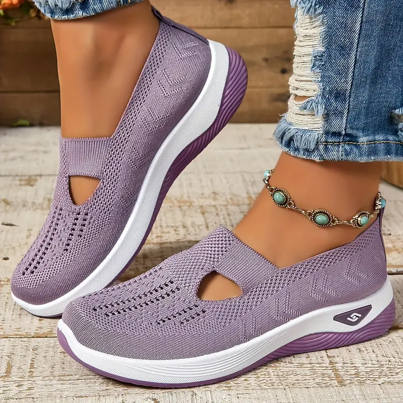 Women's Walking Shoes - Breathable Mesh Knit and Cut-Out Detail