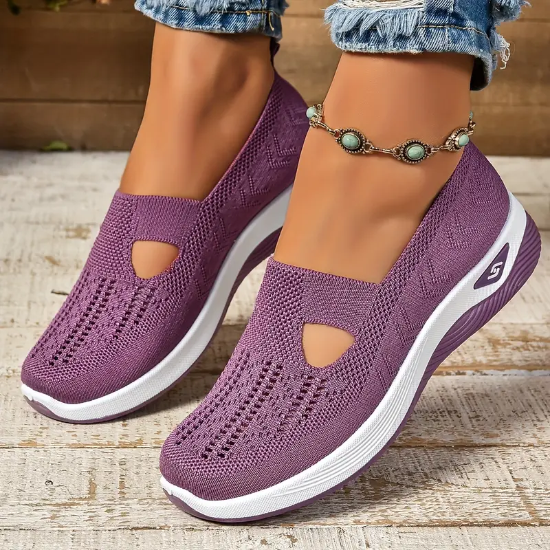 Women's Walking Shoes - Breathable Mesh Knit and Cut-Out Detail