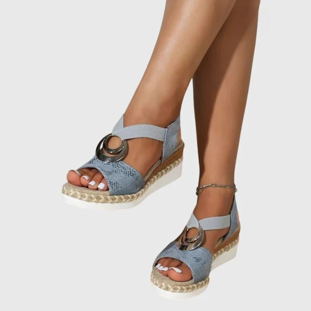 Women's Wedge Sandals - Slingback Elasticated Strap and Espadrille Sole Detail