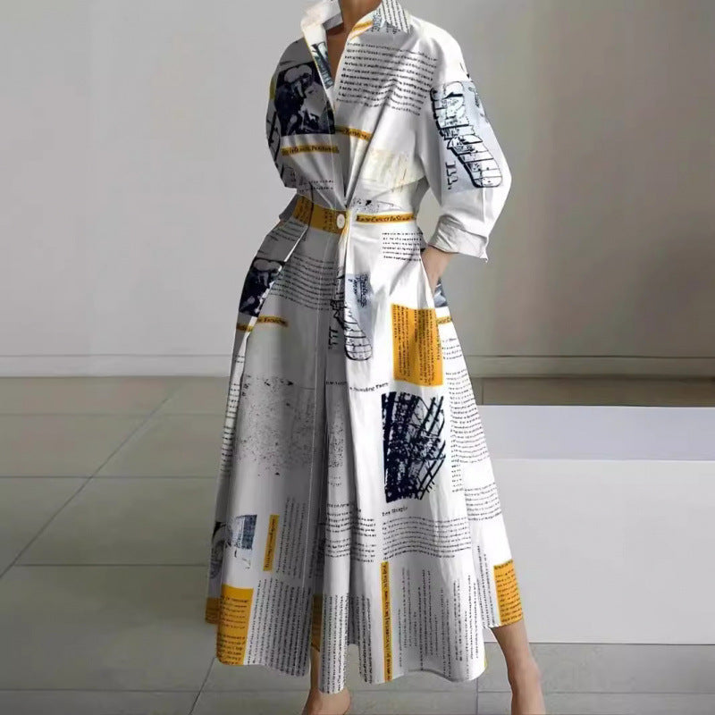 Women's Wrap Midi Dress Collared Long Sleeve