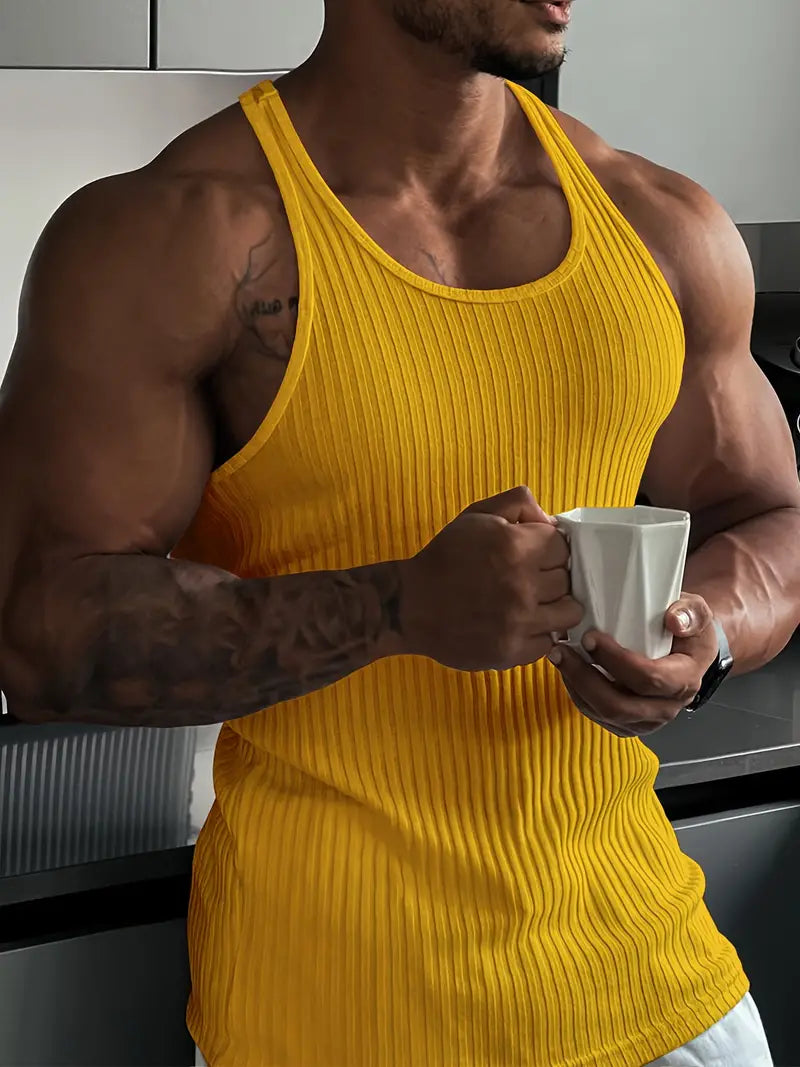 Men's Slim Fit Tank Top Sleeveless and Ribbed Texture