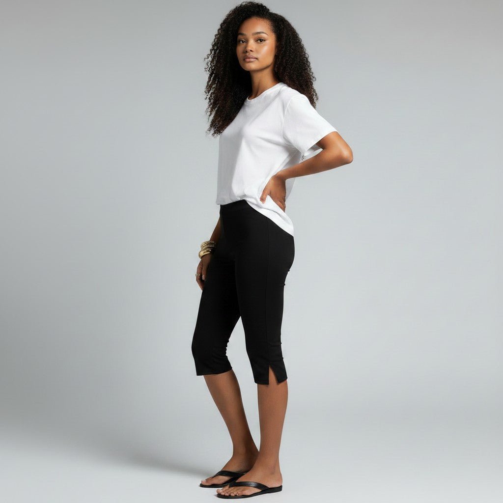 Women's Cropped Capri Trousers - Elasticated Waist with Side Pockets
