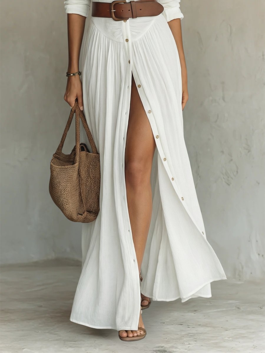 Women's Boho Maxi Shirt Dress with Button Placket and Belt