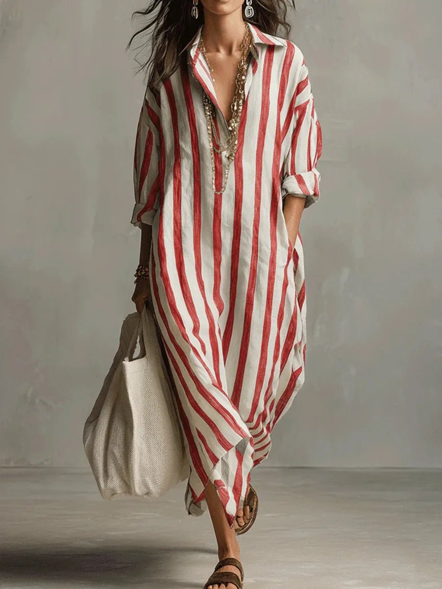 Women's Striped Linen Shirt Dress - Oversized Maxi Dress