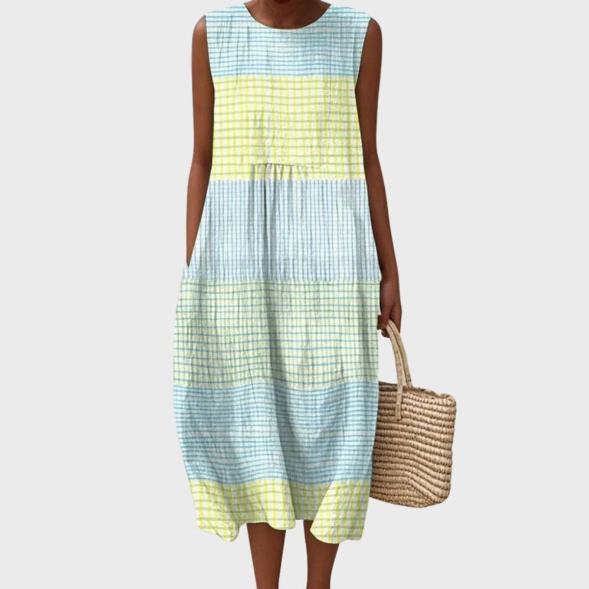 Women's Sleeveless Linen Midi Dress - Relaxed Fit Summer Dress