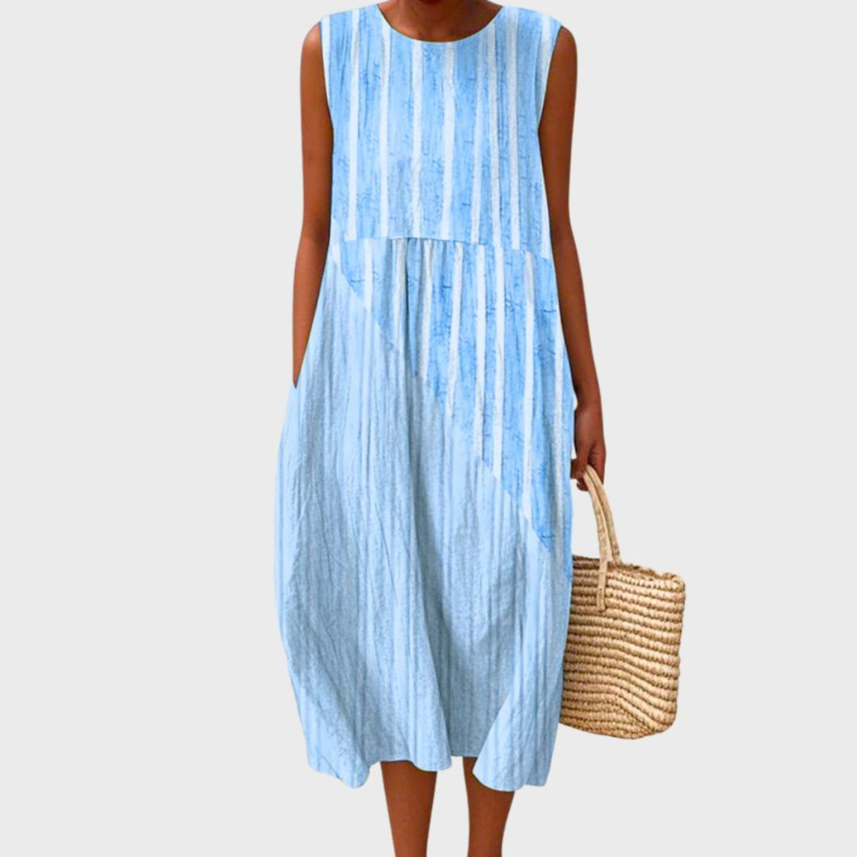 Women's Sleeveless Linen Midi Dress - Relaxed Fit Summer Dress