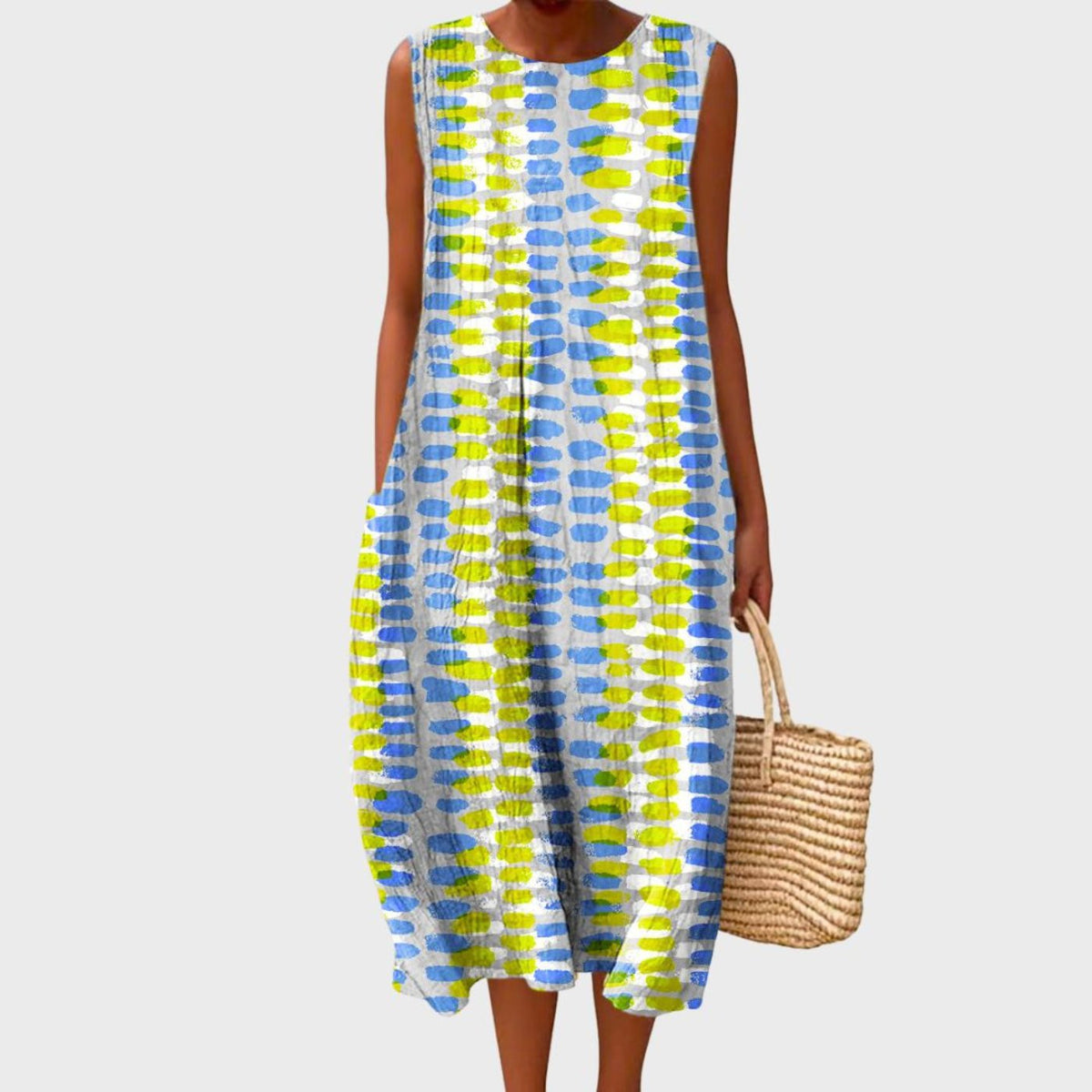 Women's Sleeveless Linen Midi Dress - Relaxed Fit Summer Dress