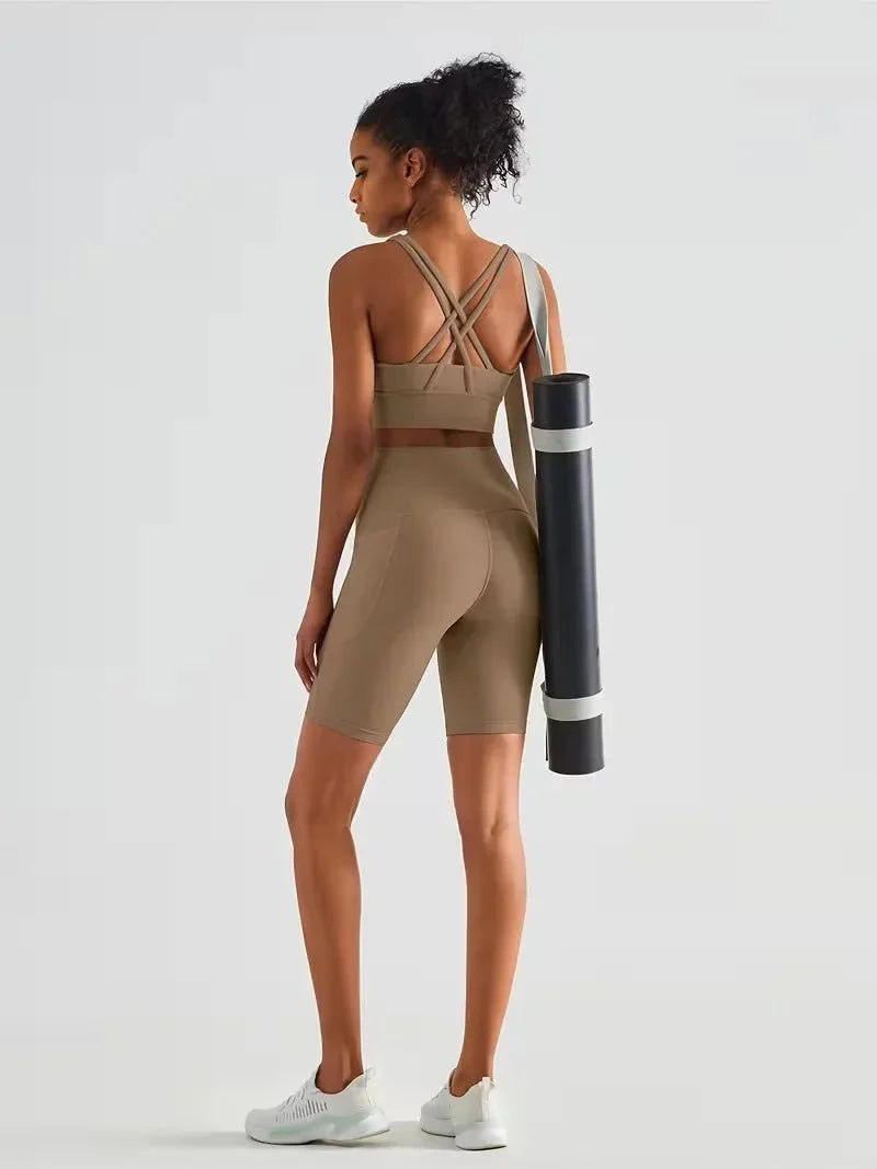 Women's High-Waisted Sport Biker Shorts with Side Pocket