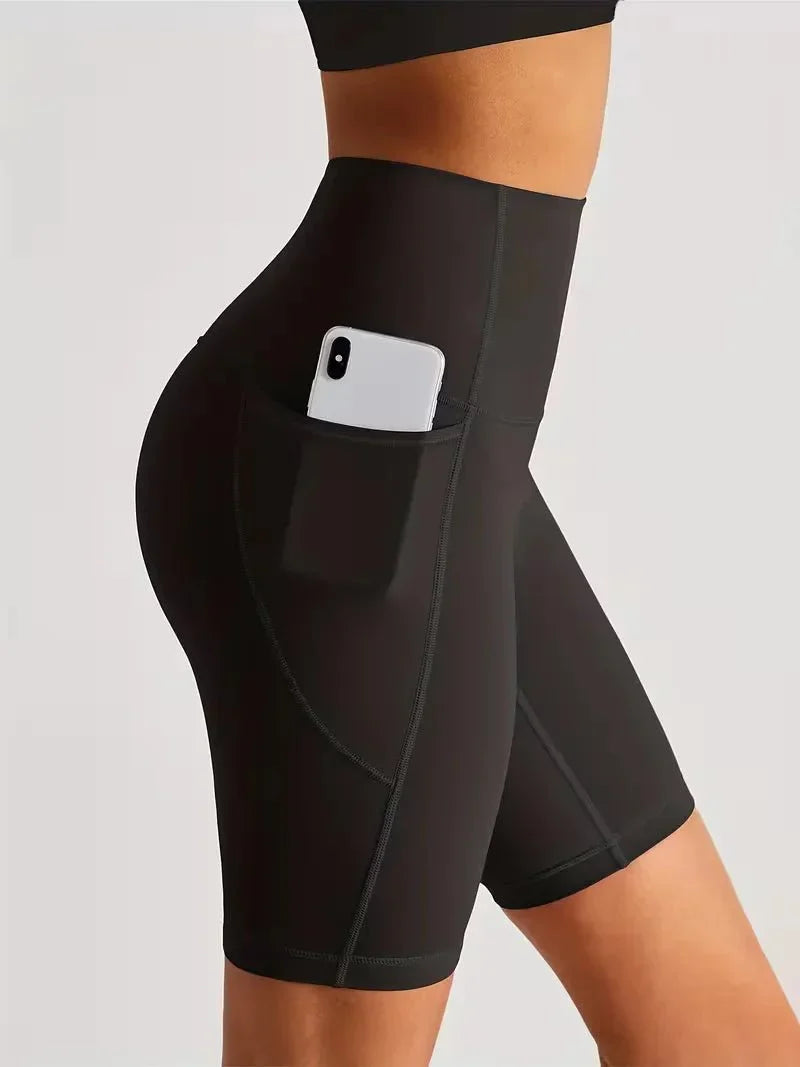Women's High-Waisted Sport Biker Shorts with Side Pocket