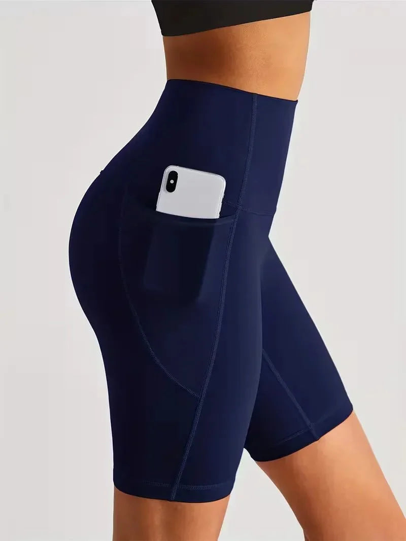 Women's High-Waisted Sport Biker Shorts with Side Pocket