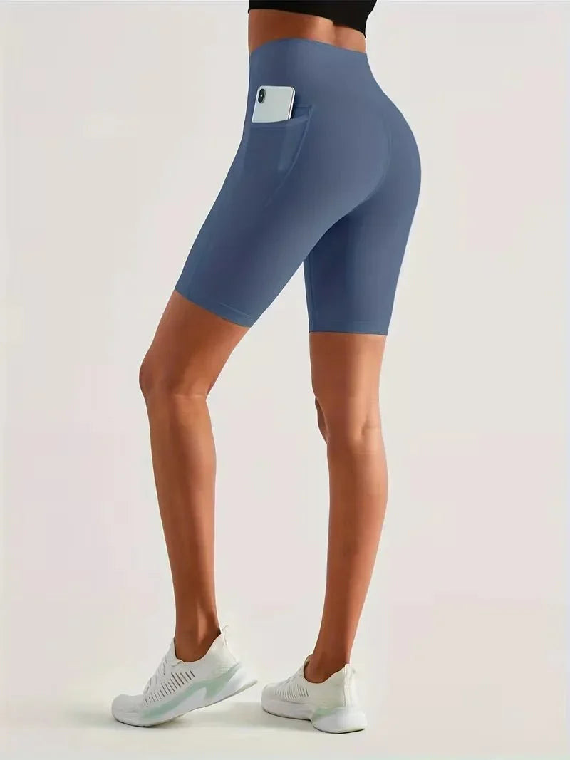Women's High-Waisted Sport Biker Shorts with Side Pocket