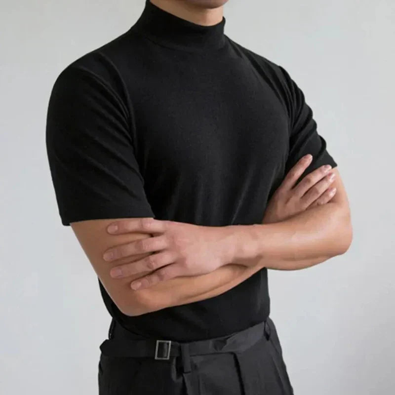Men's Mock Neck Slim Fit T-Shirt - Smooth Lightweight Weave