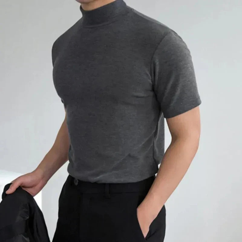 Men's Mock Neck Slim Fit T-Shirt - Smooth Lightweight Weave