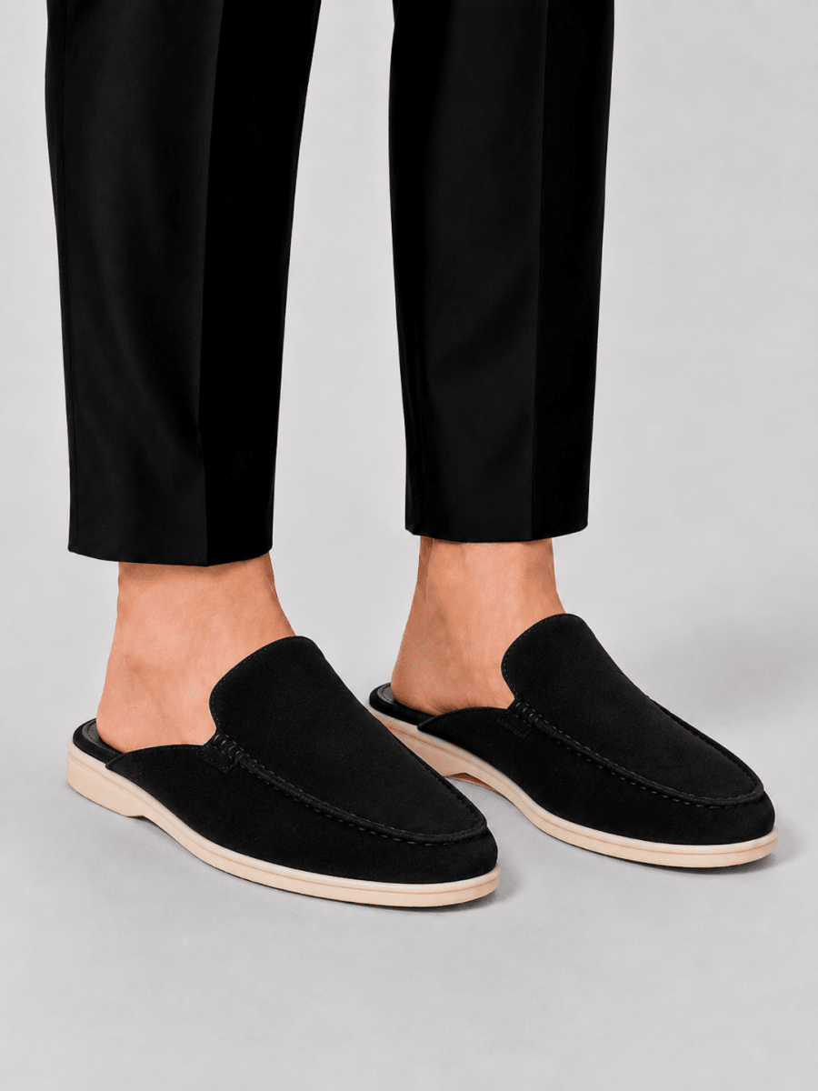 Men's Suede Loafer Mules - Backless Slip-On Shoes