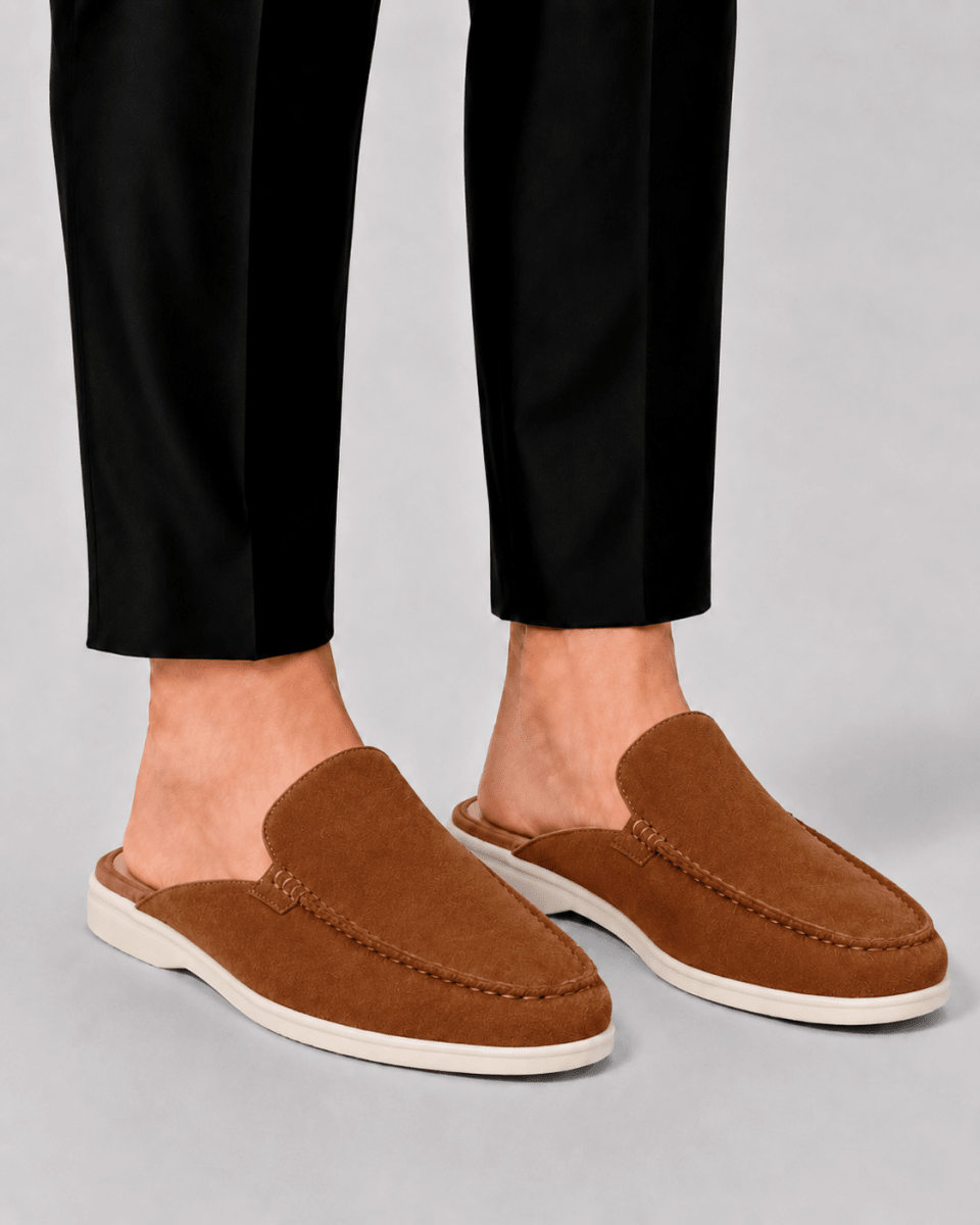 Men's Suede Loafer Mules - Backless Slip-On Shoes