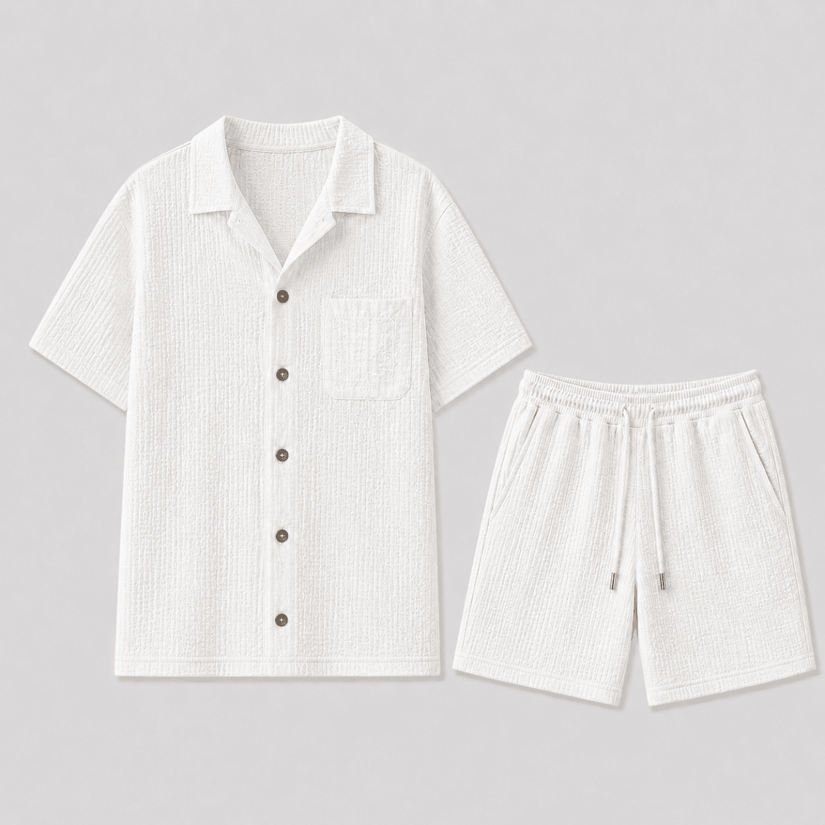Men's Short-Sleeve Shirt & Shorts Set - Textured Smart-Casual Summer Two-Piece