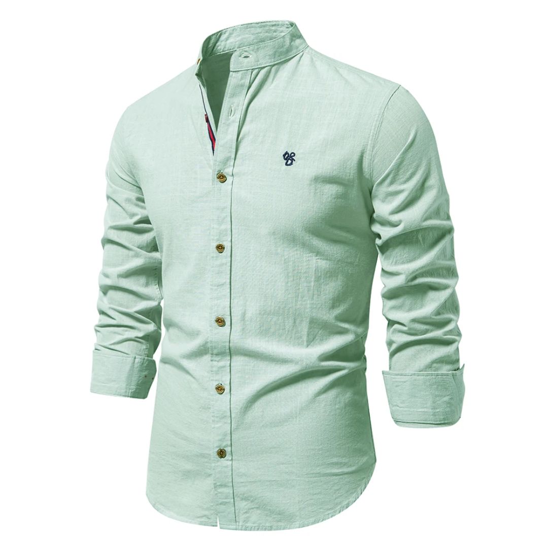 Men’s Slim Fit Mandarin Collar Shirt - Slub Textured Finish