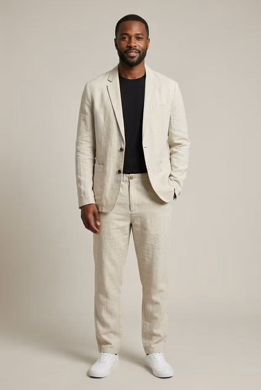 Men's Relaxed-Fit Linen Suit Set - Blazer & Trousers