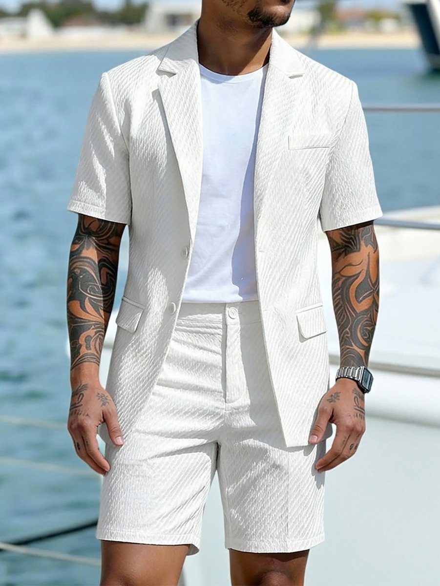 Men's Summer Two-Piece Set - Short-Sleeve Blazer & Shorts, Smart Casual