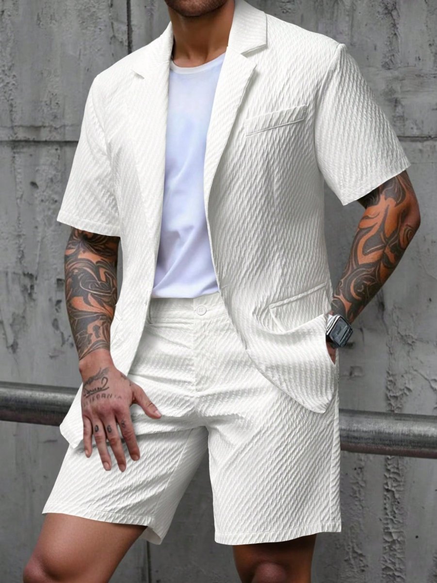 Men's Summer Two-Piece Set - Short-Sleeve Blazer & Shorts, Smart Casual
