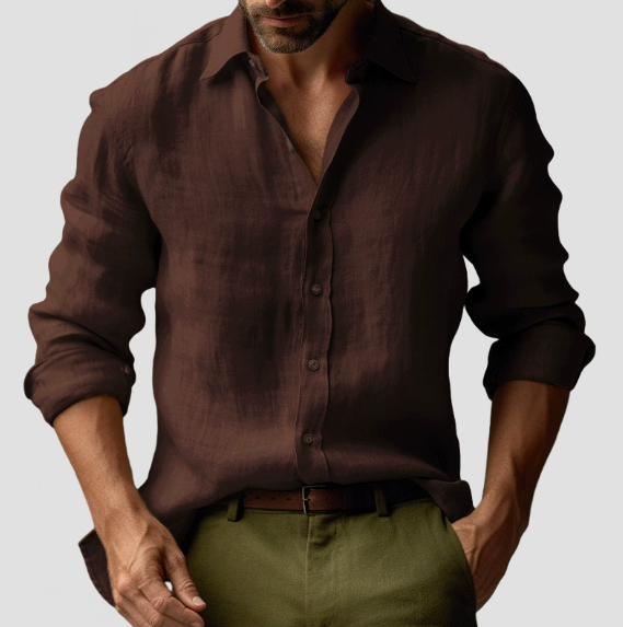 Men's Long Sleeve Button-Down Shirt - Lightweight Linen