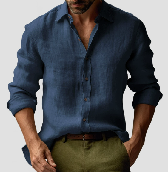 Men's Long Sleeve Button-Down Shirt - Lightweight Linen