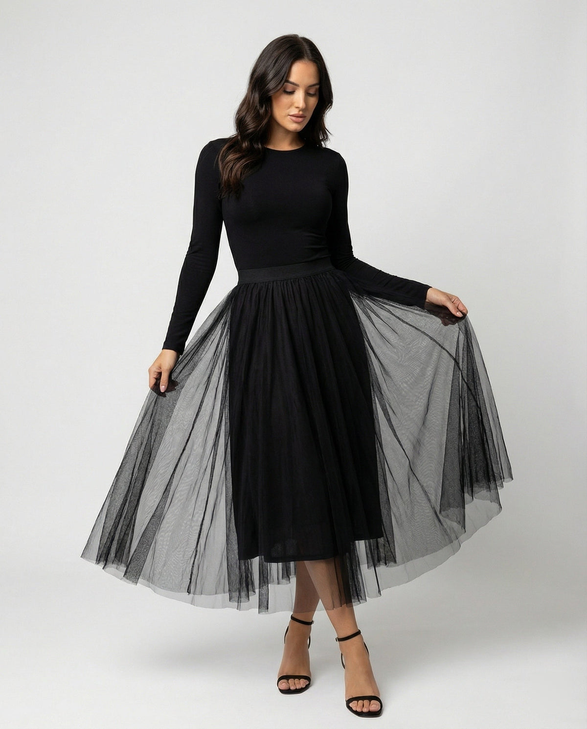 Women's High Waisted Midi Skirt - Soft Layered Tulle Style