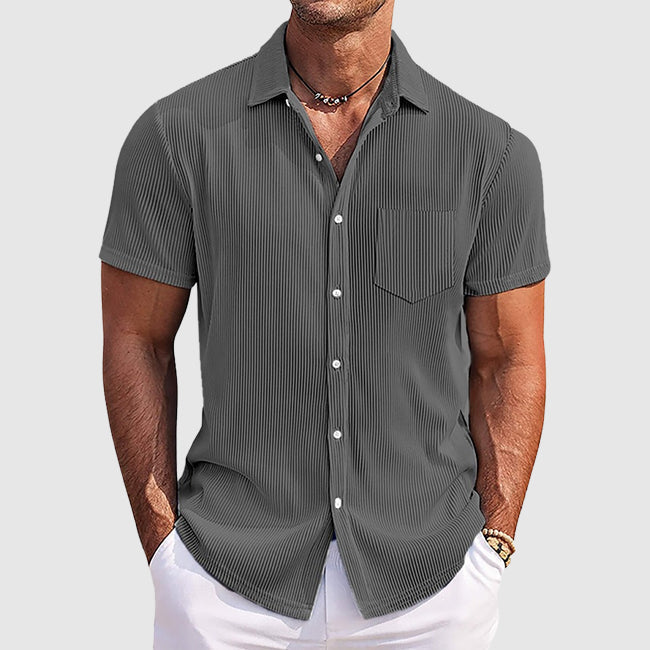 Men's Ribbed Short-Sleeve Camp Collar Shirt