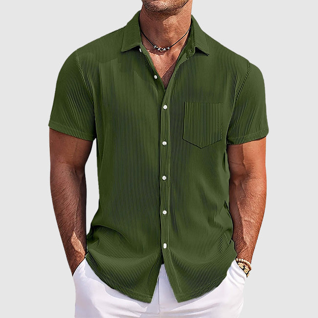 Men's Ribbed Short-Sleeve Camp Collar Shirt