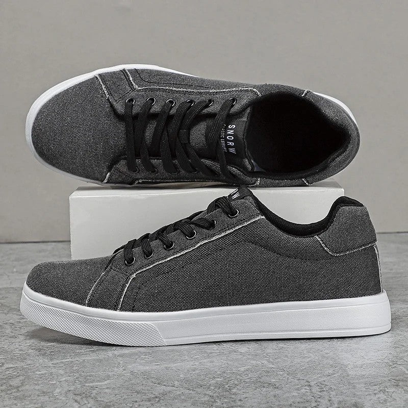 Men's Canvas Court Sneakers - Low-Top Lace-Up Trainers