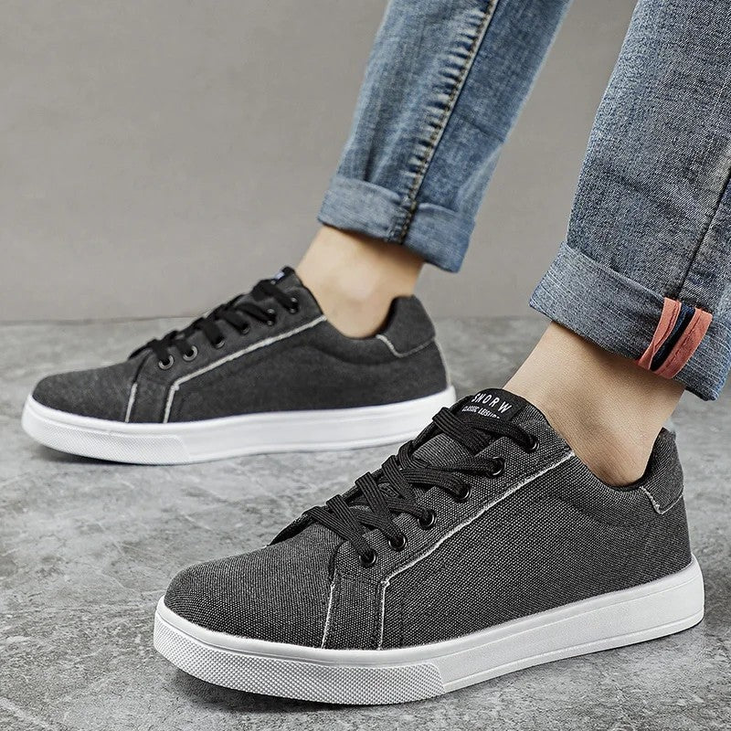 Men's Canvas Court Sneakers - Low-Top Lace-Up Trainers
