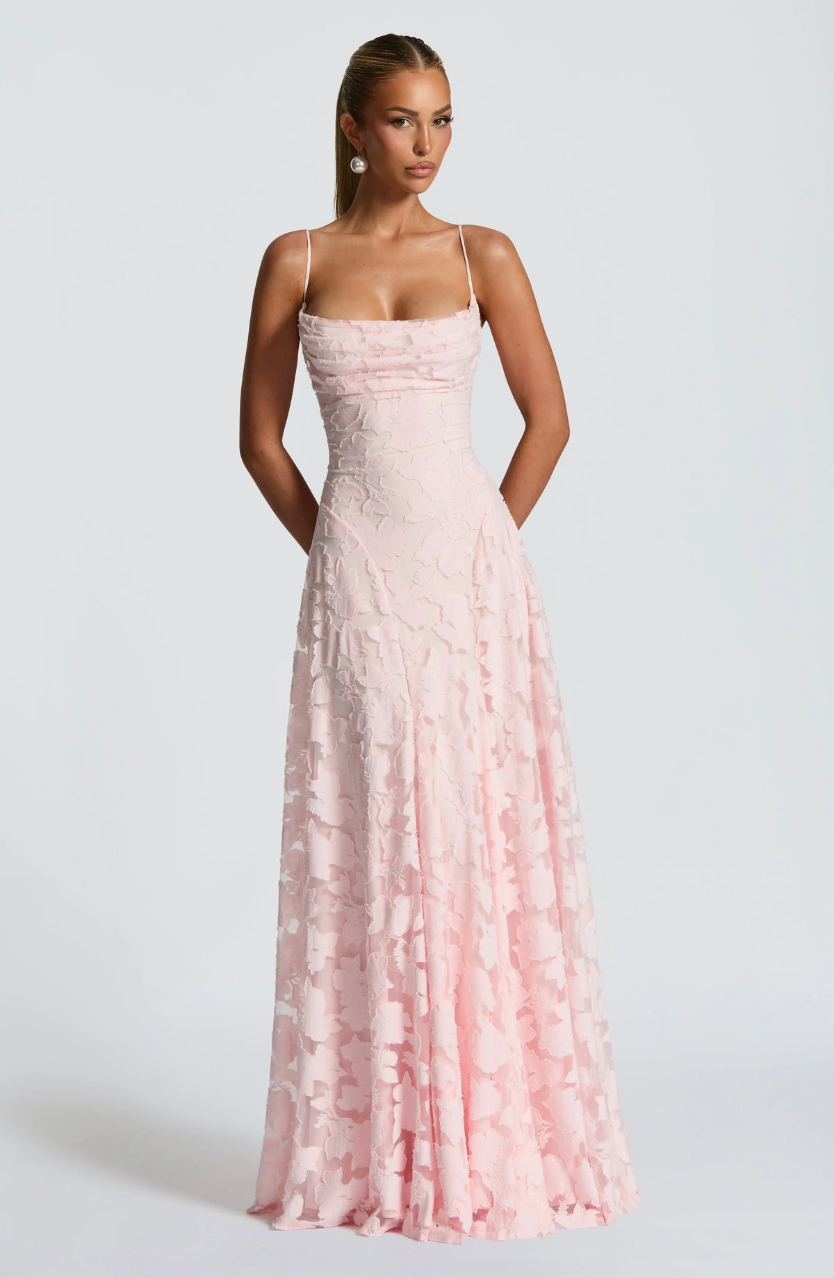 Women's Floral Maxi Dress - Thin Strap Lace-Up Back Evening Gown