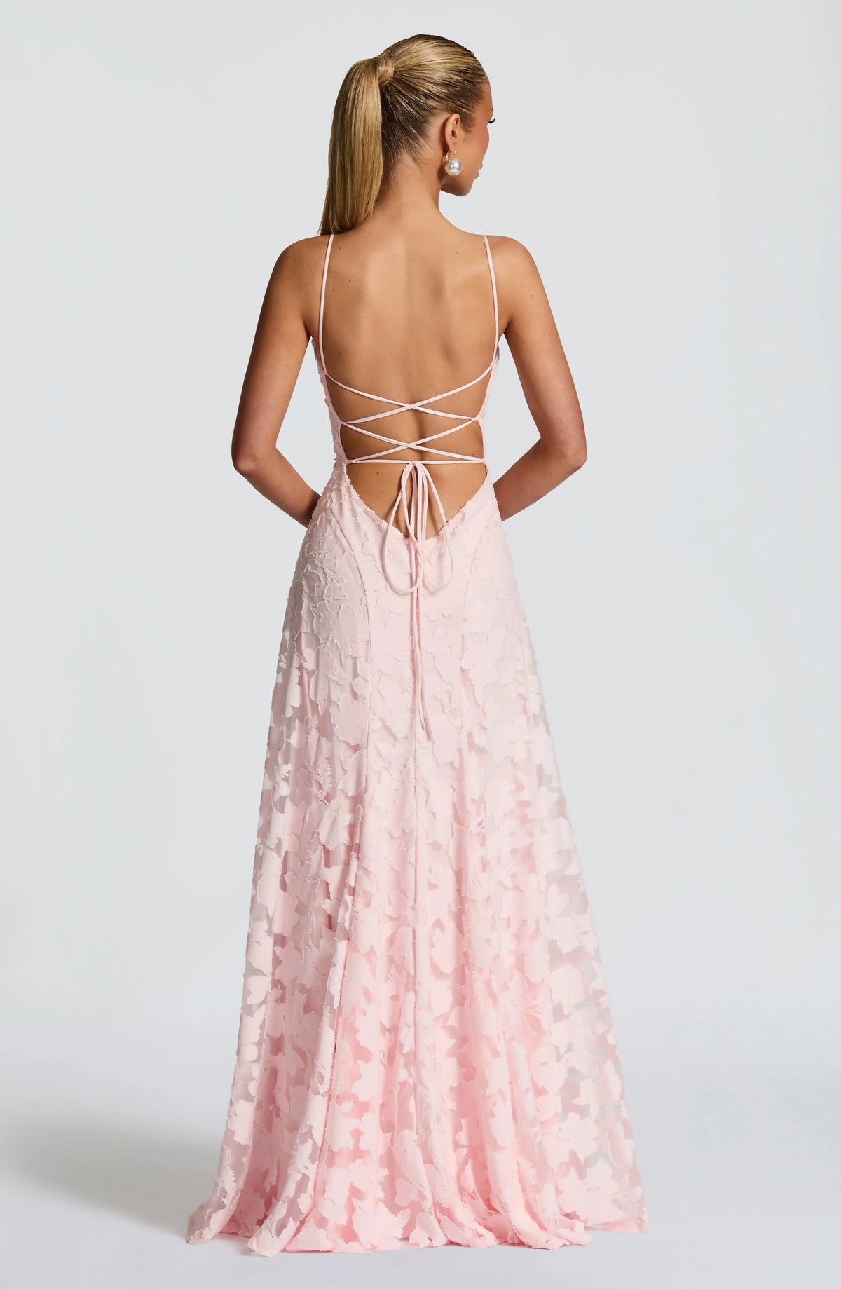 Women's Floral Maxi Dress - Thin Strap Lace-Up Back Evening Gown