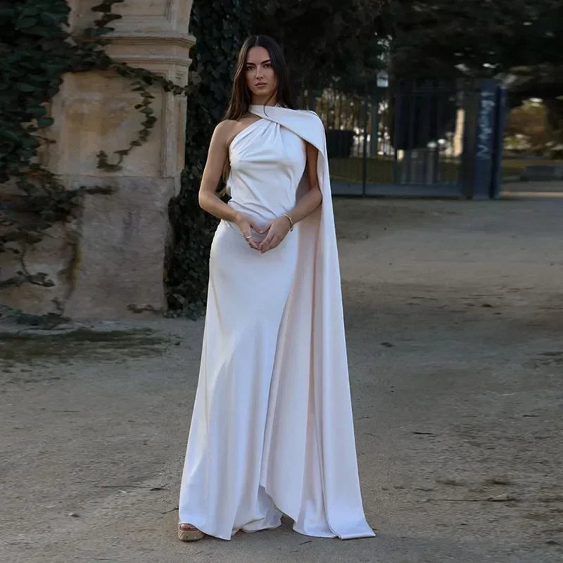 Women's Draped One-Shoulder Maxi Dress - Asymmetric Strap Evening Gown