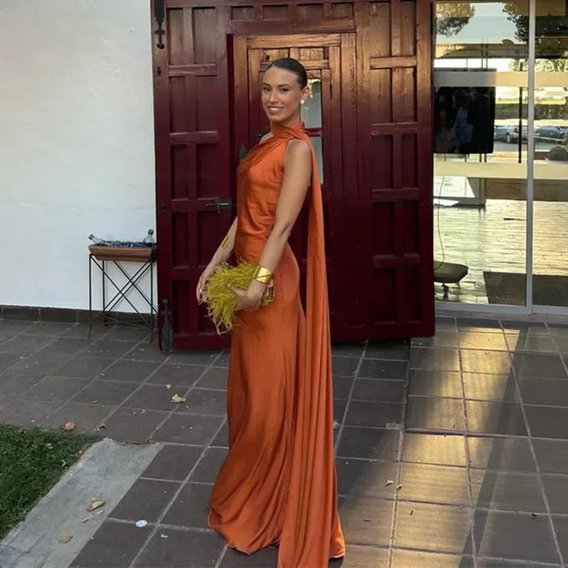 Women's Draped One-Shoulder Maxi Dress - Asymmetric Strap Evening Gown