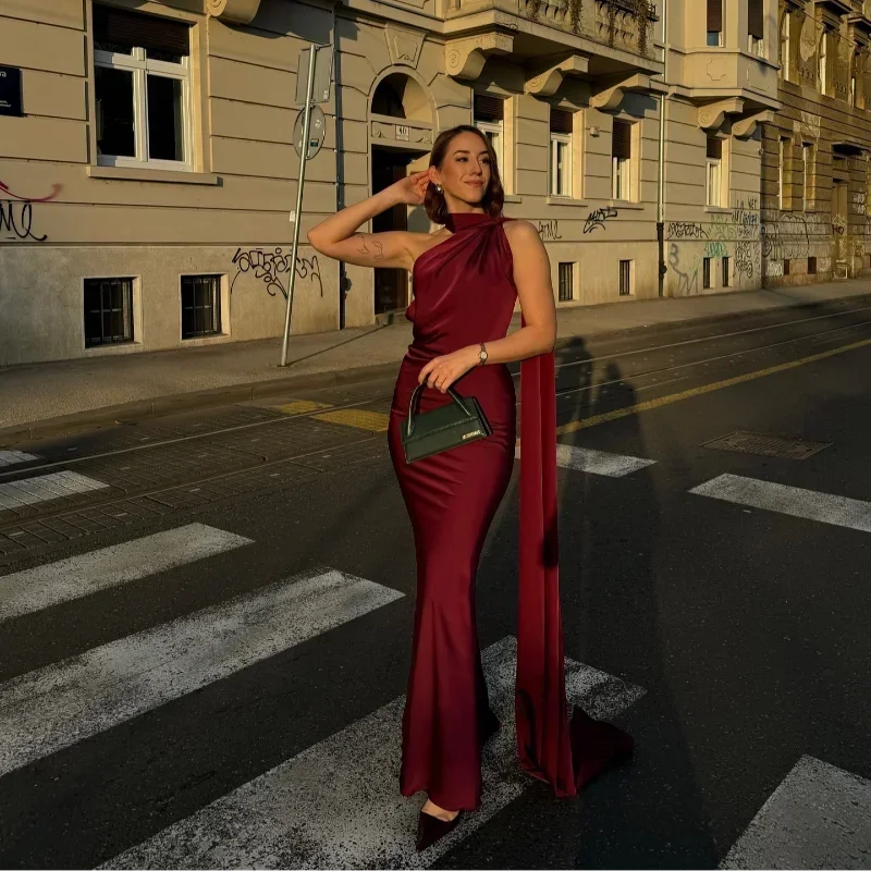 Women's Draped One-Shoulder Maxi Dress - Asymmetric Strap Evening Gown