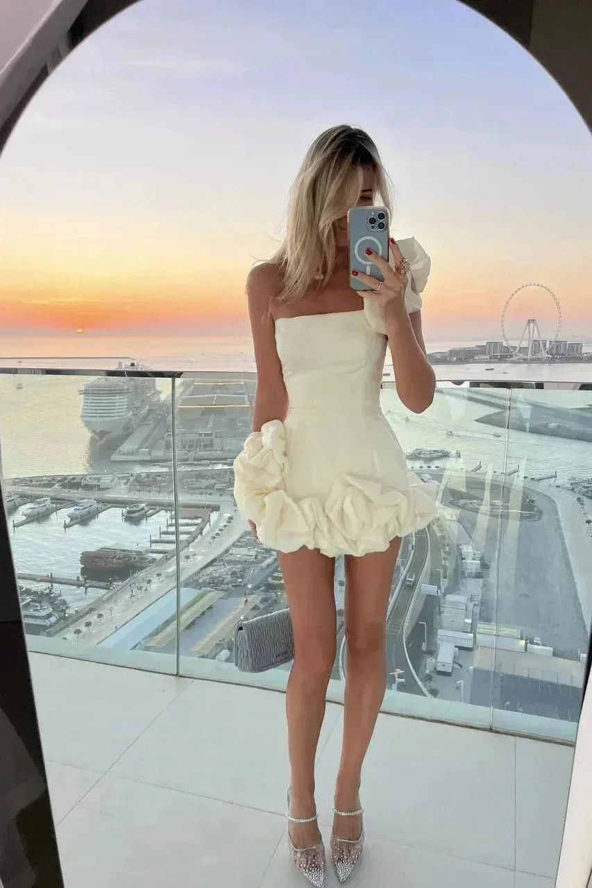 Women's Strapless Ruffle Bustier Mini Dress - Evening Party Wear