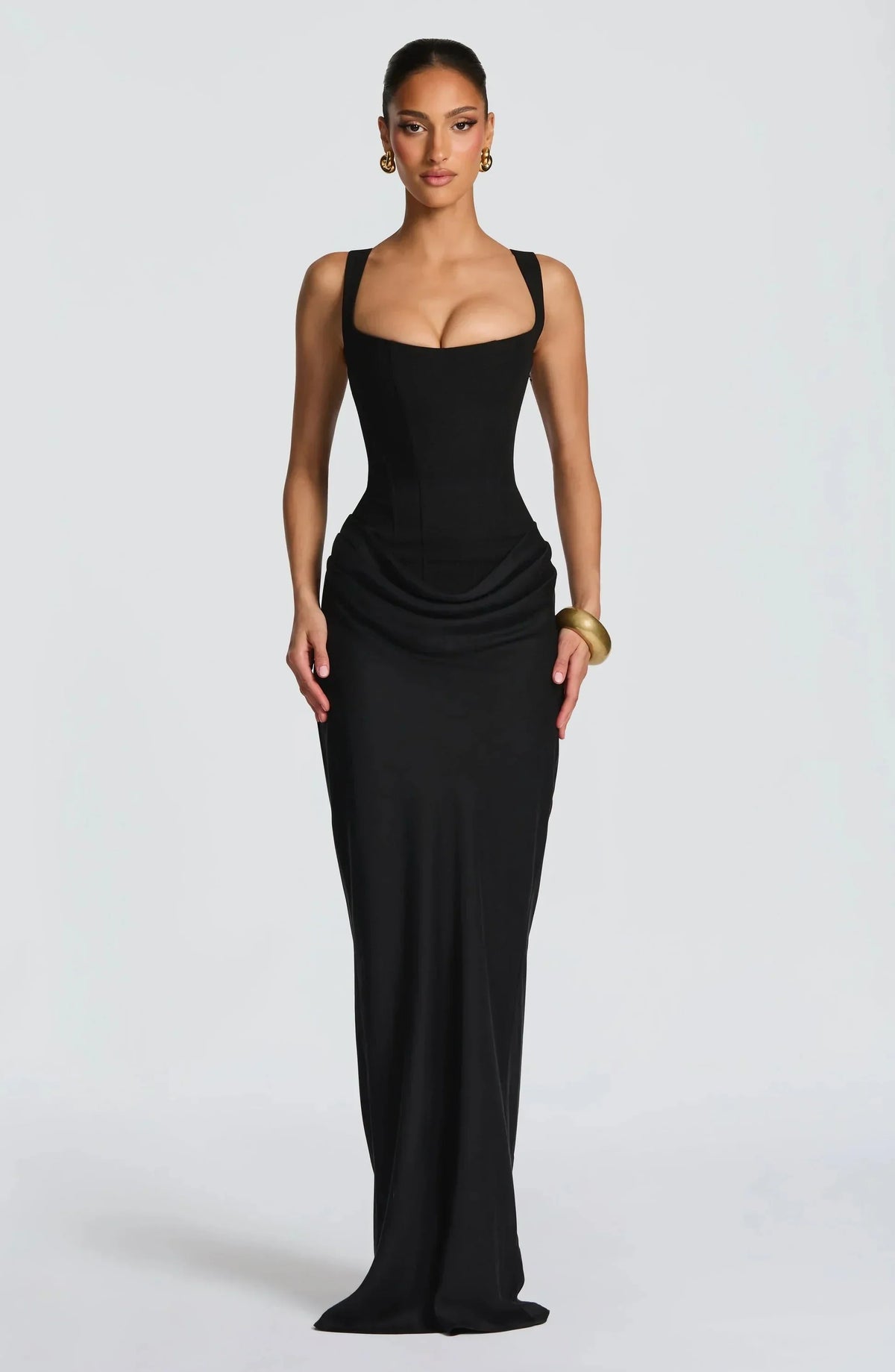 Women's Square Neck Backless Bodycon Maxi Dress - Evening Wear