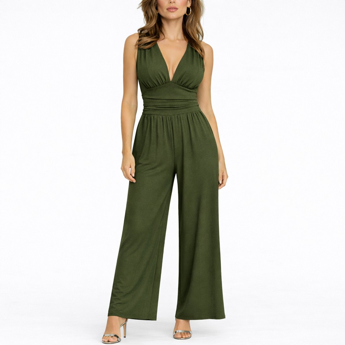Women's Wide-Leg Jumpsuit Sleeveless V-Neck Evening Wear