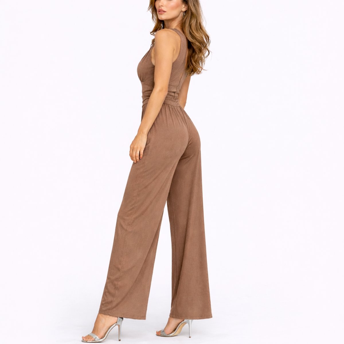 Women's Wide-Leg Jumpsuit Sleeveless V-Neck Evening Wear