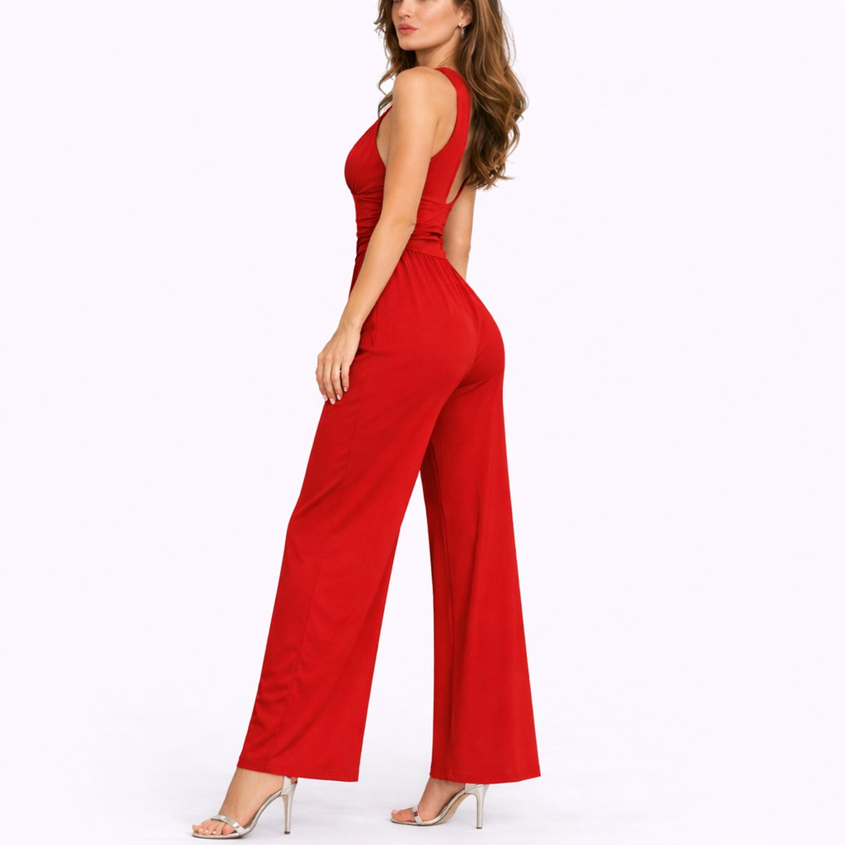 Women's Wide-Leg Jumpsuit Sleeveless V-Neck Evening Wear