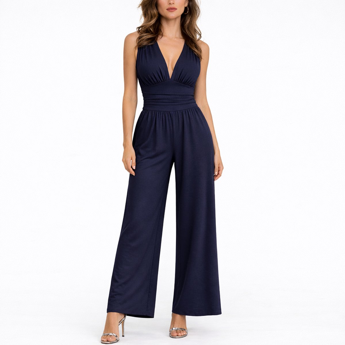Women's Wide-Leg Jumpsuit Sleeveless V-Neck Evening Wear